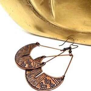 Copper-Tone Tribal Crescent Drop Earrings